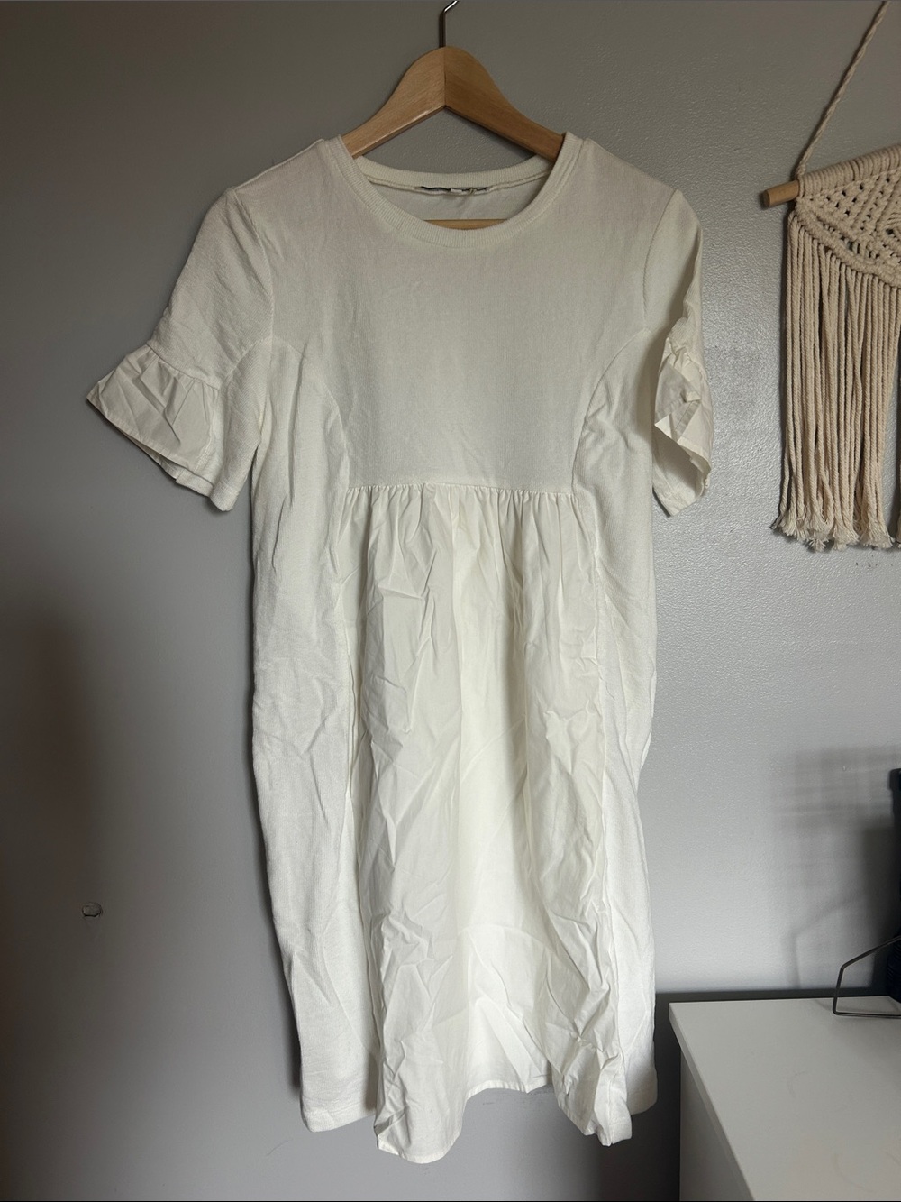 Anthropologie Cream Short Sleeve Babydoll Mini Dress